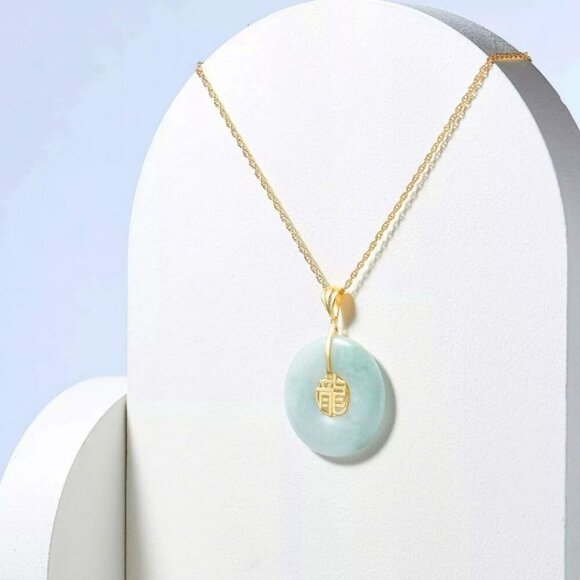 Dynasty ✦ Dragon Circle Jade Pendant ✦ 18k Gold Over 925 Silver 18" Chain NWT - Picture 4 of 15